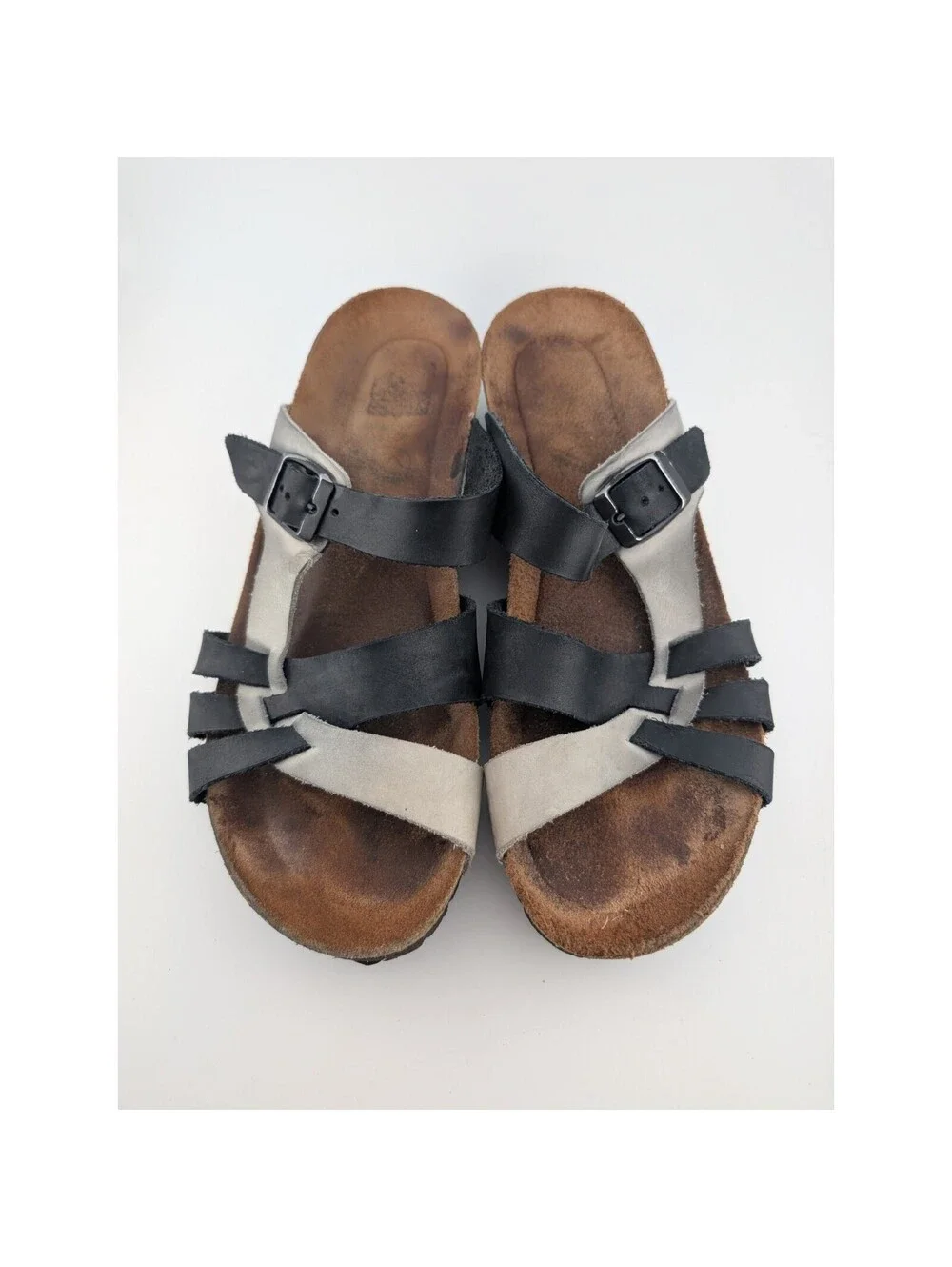 Sabatini Women's Size 6.5 Leather Sandals Blue White Cork Wedge Comfort